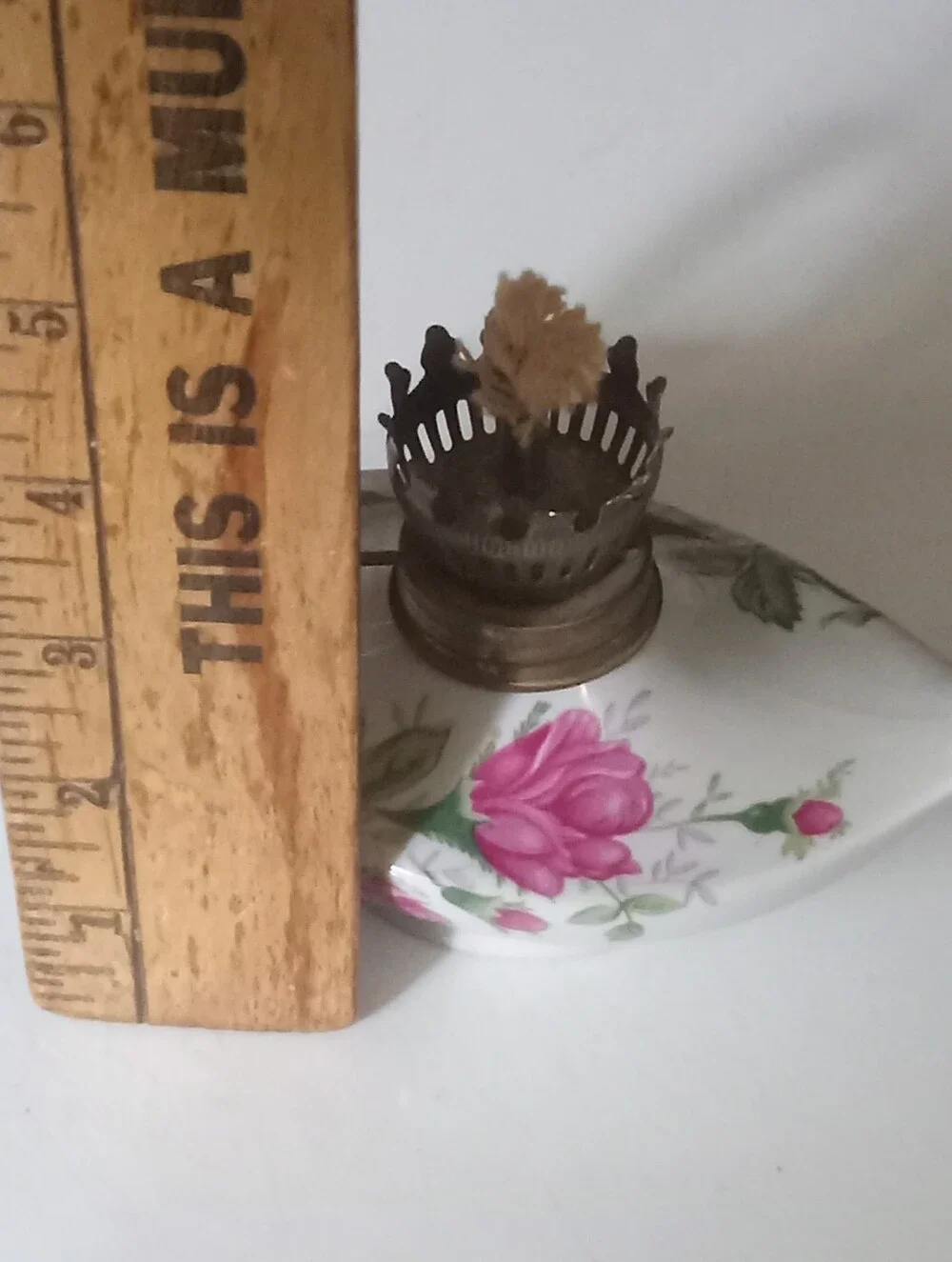 Vintage Oil Lamp BASE ONLY White Porcelain Pink Roses Hong Kong Cottage Core